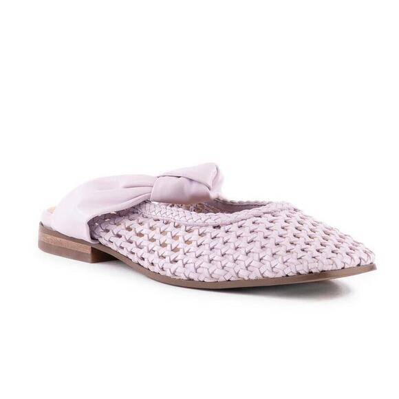 Seychelles Art Deco Mules Flats 8 Purple Slip On Woven Leather Knotted Strap - Picture 1 of 11